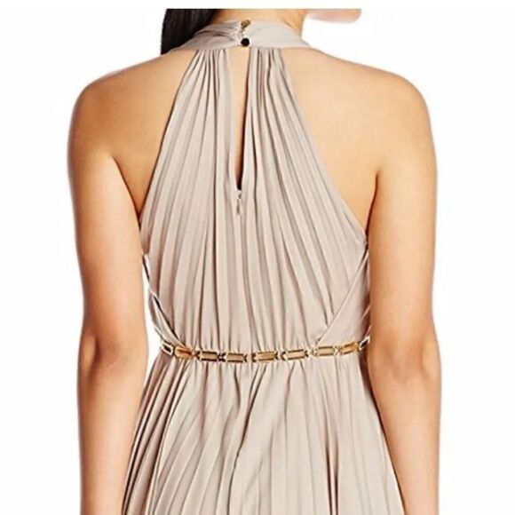 Halston Heritage Halter Pleated Wide Leg Jumpsuit Atmosphere Beige. - Picture 5 of 13